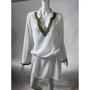 Studio West White Tunic Dress Embellished With Beads & Stones Size L